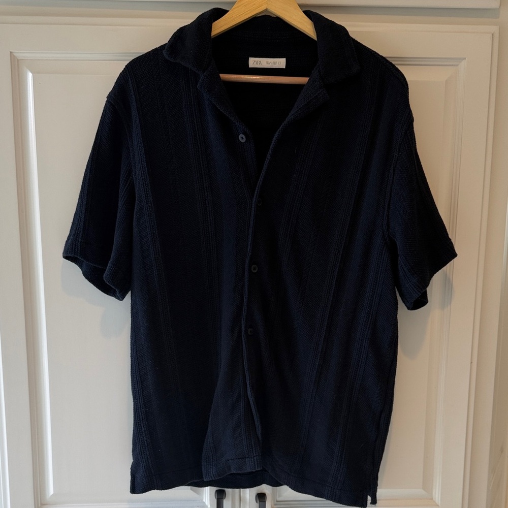 ZARA Navy Blue Button-Up Shirt L